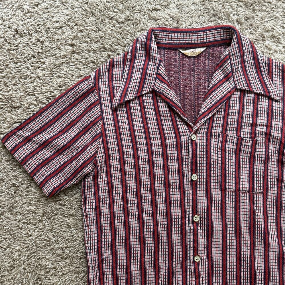 Vintage 60’s Jantzen Big Camp Collar Cropped Red Button Up Shirt Men’s Size L